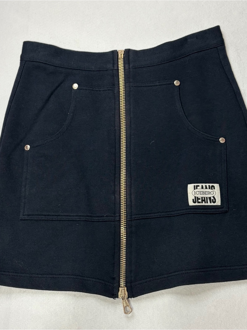 Vintage 90s Iceberg Jeans Black Zip Utility Mini Skirt IT 40 US Small